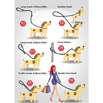 Truelove 7 в 1 Многофункционален регулируем повод за кучета, без ръце, каишка за обучение на домашни любимци, отразяваща многофункционална каишка за кучета, разходка 2 кучета