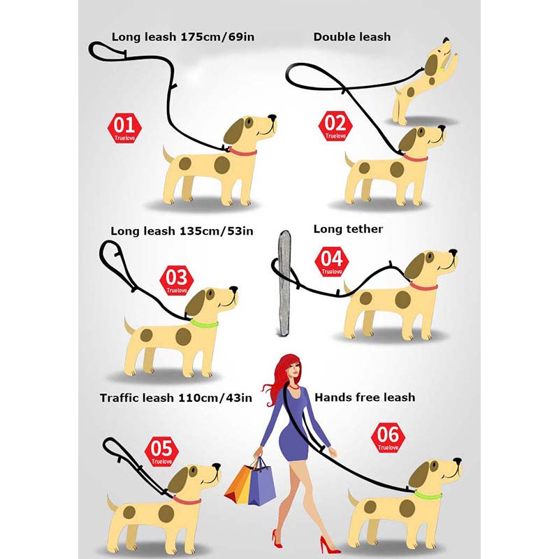 Truelove, 7 în 1, multifuncțional, reglabil, plumb pentru câini, fără mâini, lesă pentru dresaj pentru animale de companie.