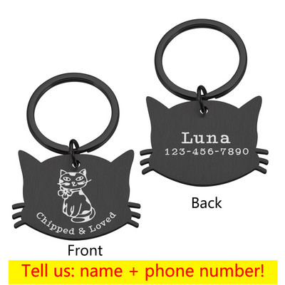 Placă personalizată Etichetă pentru animale de companie, pisică, câini, accesorii, zgarda, medalie cu gravură, pisicuță, nume de cățeluș, inscripție gravată, insigna față de pisică