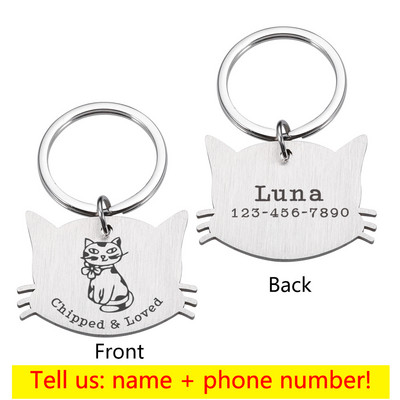 Placă personalizată Etichetă pentru animale de companie, pisică, câini, accesorii, zgarda, medalie cu gravură, pisicuță, nume de cățeluș, inscripție gravată, insigna față de pisică