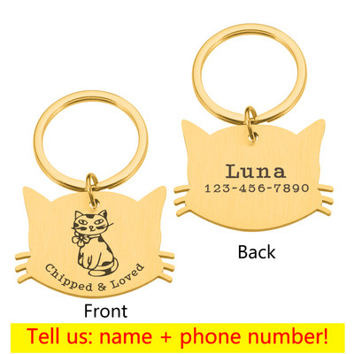 Placă personalizată Etichetă pentru animale de companie, pisică, câini, accesorii, zgarda, medalie cu gravură, pisicuță, nume de cățeluș, inscripție gravată, insigna față de pisică