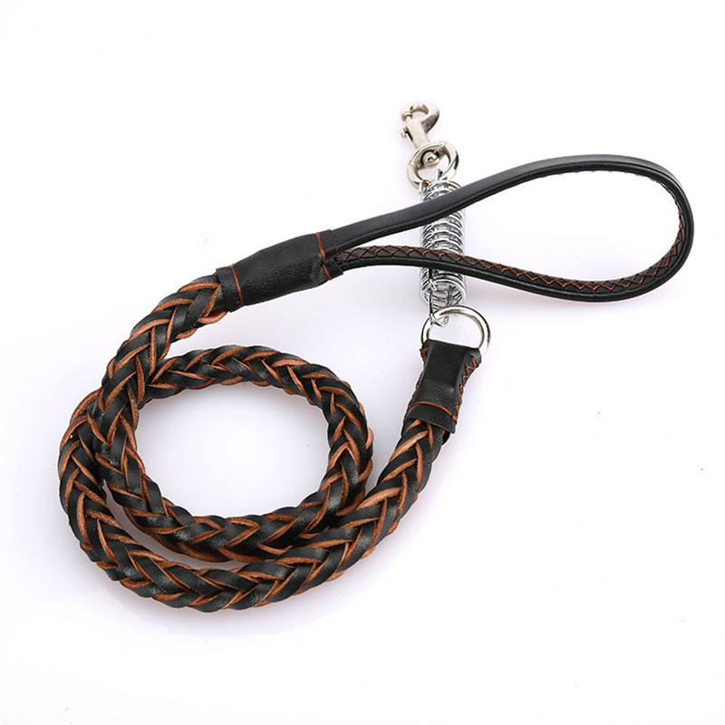 Lesă mare pentru câini, din piele naturală, împletită, pentru dresaj pentru ciobănesc, bulldog, labrador, gold retriever