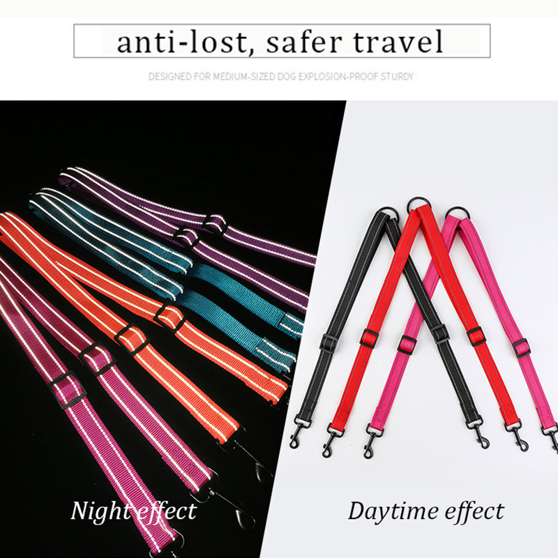 KOMMILIFE Lesă dublă reflectorizată pentru câini pentru plimbare 2 doi câini Lesă dublă reglabilă din nailon pentru câini mici, mijlocii mari