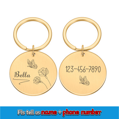 Personalizēta Gravēšana Mājas suņa vārda birkas Pielāgota kucēna ID atzīmes apkakle suņiem Nosaukuma plāksnīte Pretpazaudēšanas metāla atslēgu piekariņu aksesuāri