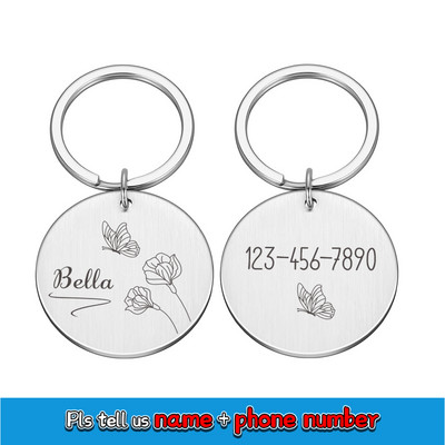 Personalizēta Gravēšana Mājas suņa vārda birkas Pielāgota kucēna ID atzīmes apkakle suņiem Nosaukuma plāksnīte Pretpazaudēšanas metāla atslēgu piekariņu aksesuāri