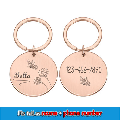 Personalizēta Gravēšana Mājas suņa vārda birkas Pielāgota kucēna ID atzīmes apkakle suņiem Nosaukuma plāksnīte Pretpazaudēšanas metāla atslēgu piekariņu aksesuāri