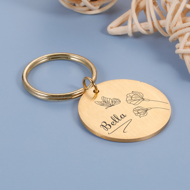 Personalizēta Gravēšana Mājas suņa vārda birkas Pielāgota kucēna ID atzīmes apkakle suņiem Nosaukuma plāksnīte Pretpazaudēšanas metāla atslēgu piekariņu aksesuāri