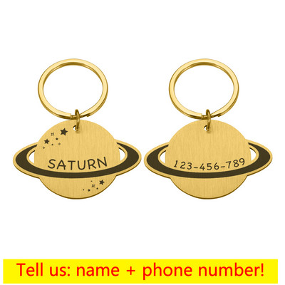 Medalie personalizată pentru câine de companie cu etichetă gravată cu laser Etichetă de identificare pentru cățeluș și pisică Etichetă personalizată pentru câini Planetă Accesorii pentru guler