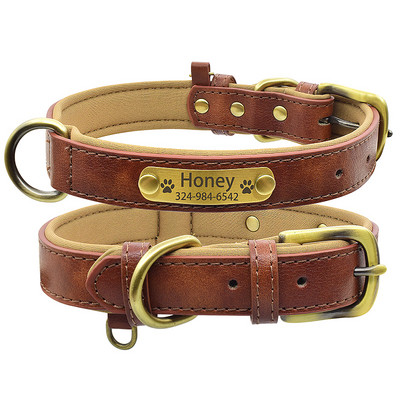 Εξατομικευμένο δερμάτινο κολάρο με όνομα σκύλου με επένδυση για μικρό μεσαίο μεγάλο σκύλο Προσαρμοσμένο χαραγμένο μαλακό άνετο κολάρο για σκύλους κατοικίδιων ζώων
