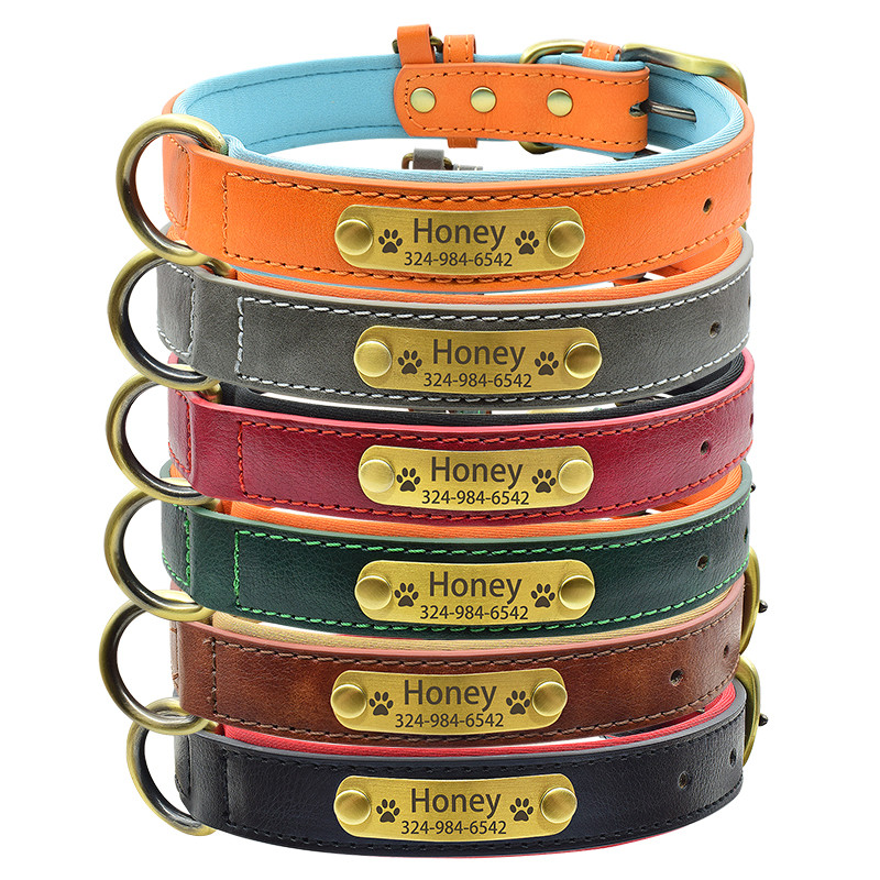 Εξατομικευμένο δερμάτινο κολάρο με όνομα σκύλου με επένδυση για μικρό μεσαίο μεγάλο σκύλο Προσαρμοσμένο χαραγμένο μαλακό άνετο κολάρο για σκύλους κατοικίδιων ζώων