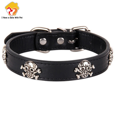 I Have Date With Pet Leather Skull Dog Accessories Нашийник за кучета Персонализирана котешка каишка за малки и средни кучета Червени сини консумативи за домашни любимци