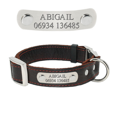 Guleră personalizată personalizată pentru câini din piele naturală, cu codificare gravată, ajustabilă, pentru câini de companie mici, mijlocii mari, Pitbull