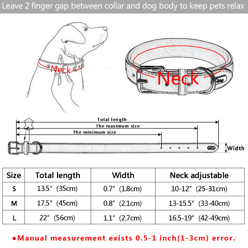 Guleră pentru câini din piele naturală, căptușită, reglabilă, pentru câini de dimensiuni medii, curea pentru câini ciobănesc german Mascotas SL