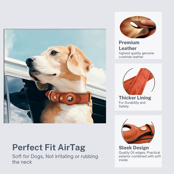 Нашийник за кучета за оригинален AirTag на Apple, нашийник за кучета от естествена кожа за проследяване на местоположението Pet Anti-lost Device AirTag аксесоари