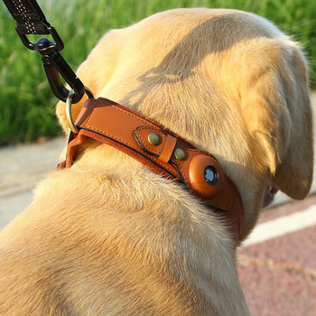 Нашийник за кучета за оригинален AirTag на Apple, нашийник за кучета от естествена кожа за проследяване на местоположението Pet Anti-lost Device AirTag аксесоари