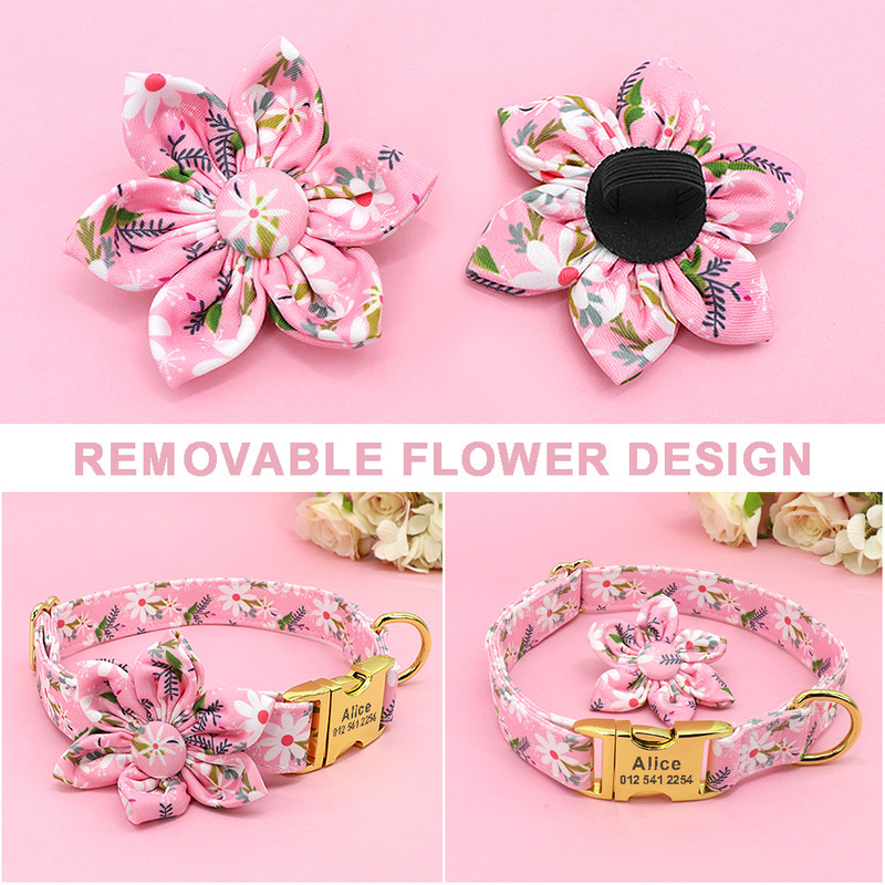 Floral Προσαρμοσμένο κολάρο σκύλου Nylon Flower εμπριμέ κολάρα σκυλιών κατοικίδιων Προσωποποιημένα κολάρα για κατοικίδια για μικρά μεσαία μεγάλα κορίτσια σκυλιά