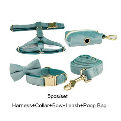 Zeleni baršunasti set ogrlice i povodca za pse za male srednje velike pse Prilagođeno ugravirana pločica s imenom Potrepštine za kućne ljubimce Povodac za pse Velvet29