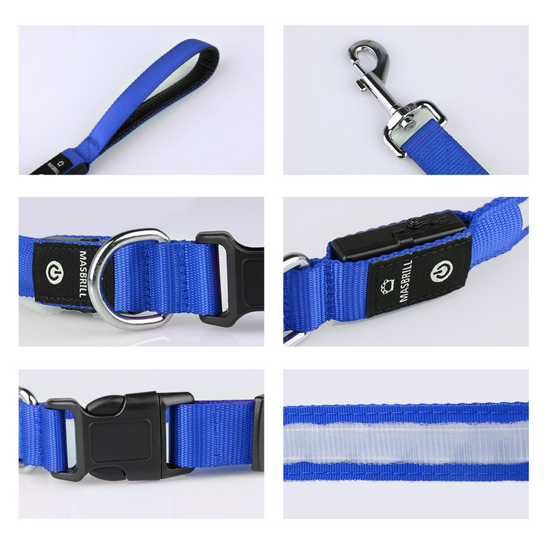 MASBRILL LED Λουρί σκύλου USB Επαναφορτιζόμενο λουρί κατοικίδιων Ανακλαστικό πλέγμα νάιλον με μαλακή επένδυση Εκπαίδευση περπατήματος Ορατό και ασφαλές αδιάβροχο