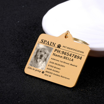 Προσαρμόσιμες ετικέτες φωτογραφιών για κολάρο σκύλου για σκύλους Μετάλλιο με χαρακτικό όνομα Αξεσουάρ γατάκι κουταβιού Εξατομικευμένη αλυσίδα κολιέ γάτας
