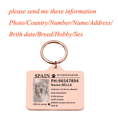 Kohandatavad koera kaelarihma fotosildid koertele Medal graveeringuga nimega Kassipoeg Kutsika Aksessuaarid Isikupärastatud kassi kaelakee kett