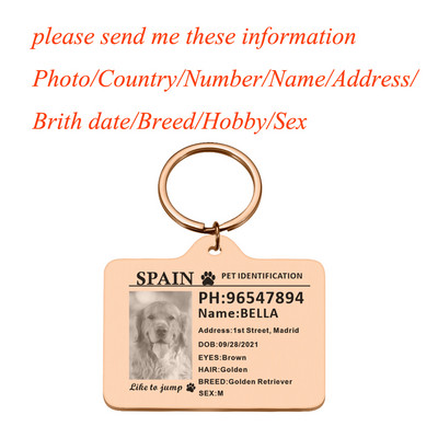 Kohandatavad koera kaelarihma fotosildid koertele Medal graveeringuga nimega Kassipoeg Kutsika Aksessuaarid Isikupärastatud kassi kaelakee kett