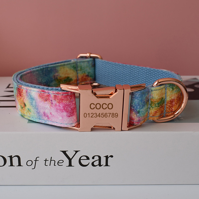 Σετ λουριών γιακά γιακά με εκτύπωση ουράνιου τόξου για κατοικίδιο σκύλο με λουράκι για κουτάβι για κατοικίδιο ζώο για λουρί για γαλλικό μπουλντόγκ σε σκόνη 02