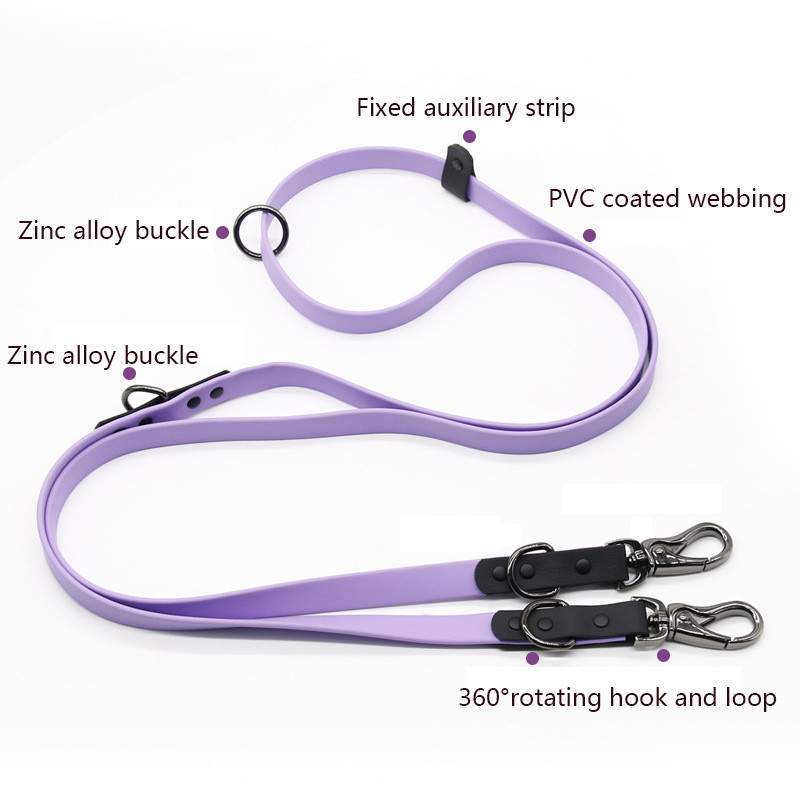 Lesă de câine multifuncțională cu două capete din PVC Lesă impermeabilă și rezistentă la murdărie cu dispozitiv de fixare din aliaj de zinc pentru dresajul de plimbare a câinilor