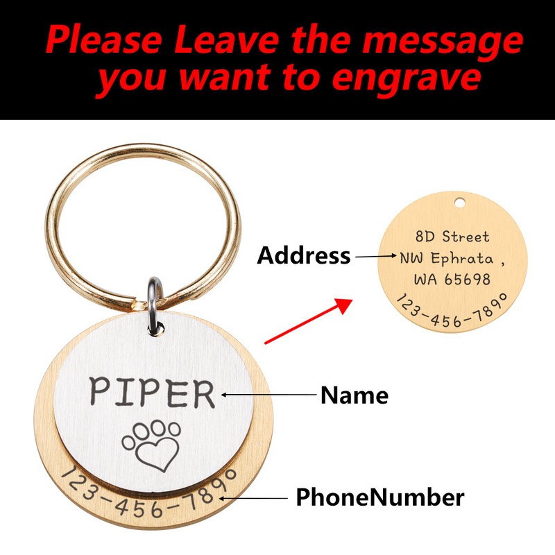 Personalizirano graviranje ID oznake kućnog ljubimca Anti-lost ID oznake psa Identifikacija Prilagođeno ime ljubimca Štene Ogrlica Pas Mačka Oznake Oprema za kućne ljubimce
