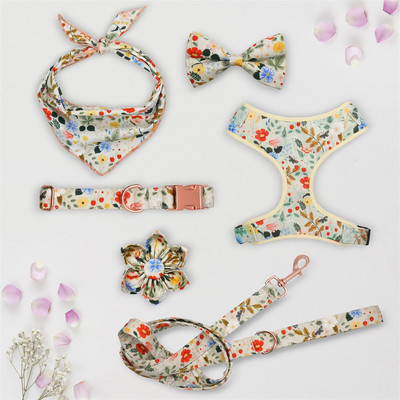 Isikupärastatud lilleline Lemon Girly koera kaelarihma lill koos sobiva jalutusrihma ja rakmetega