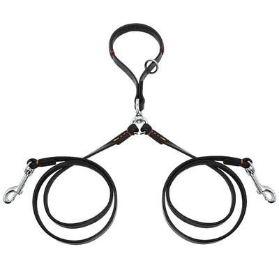 Lesă dublă pentru câini din piele naturală Lesă dublă pentru câini 360 de rotație fără încurcătură Lesă de mers și antrenament pentru doi câini Mâner moale