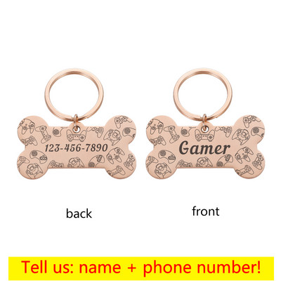 Εξατομικευμένη ετικέτα ταυτότητας κατοικίδιων Δωρεάν χαραγμένο μπρελόκ για το όνομα του κατοικίδιου για γάτα κουτάβι σκύλος Gamer Κρεμαστό κόκκαλο με ετικέτα Αξεσουάρ για κατοικίδια