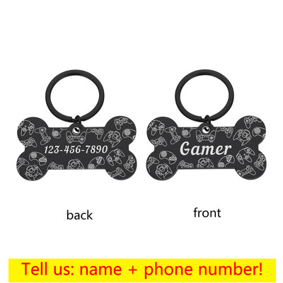 Εξατομικευμένη ετικέτα ταυτότητας κατοικίδιων Δωρεάν χαραγμένο μπρελόκ για το όνομα του κατοικίδιου για γάτα κουτάβι σκύλος Gamer Κρεμαστό κόκκαλο με ετικέτα Αξεσουάρ για κατοικίδια