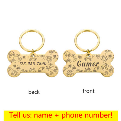 Εξατομικευμένη ετικέτα ταυτότητας κατοικίδιων Δωρεάν χαραγμένο μπρελόκ για το όνομα του κατοικίδιου για γάτα κουτάβι σκύλος Gamer Κρεμαστό κόκκαλο με ετικέτα Αξεσουάρ για κατοικίδια