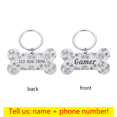 Εξατομικευμένη ετικέτα ταυτότητας κατοικίδιων Δωρεάν χαραγμένο μπρελόκ για το όνομα του κατοικίδιου για γάτα κουτάβι σκύλος Gamer Κρεμαστό κόκκαλο με ετικέτα Αξεσουάρ για κατοικίδια