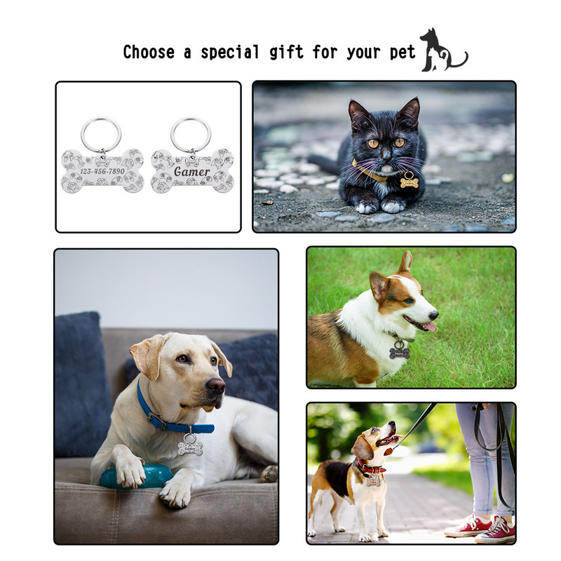 Εξατομικευμένη ετικέτα ταυτότητας κατοικίδιων Δωρεάν χαραγμένο μπρελόκ για το όνομα του κατοικίδιου για γάτα κουτάβι σκύλος Gamer Κρεμαστό κόκκαλο με ετικέτα Αξεσουάρ για κατοικίδια