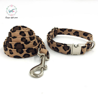 Jedinstven stil Paws Ogrlica za pse i povodac s uzorkom leoparda s leptir mašnom Pamučna ogrlica za pse i mačke i povodac za pse