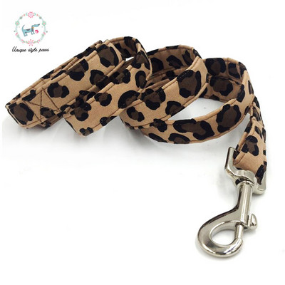 Jedinstven stil Paws Ogrlica za pse i povodac s uzorkom leoparda s leptir mašnom Pamučna ogrlica za pse i mačke i povodac za pse