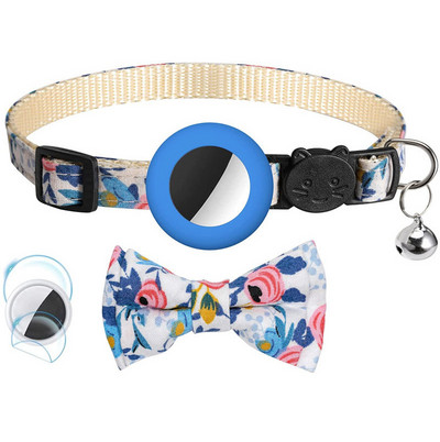 Pentru husă Apple Airtag Guler reglabil cu clopoței pentru pisici cu fundă imprimată Guler pentru animale de companie în 2 moduri Căutare GPS Carcasă pentru urmărirea locației anti-pierdere