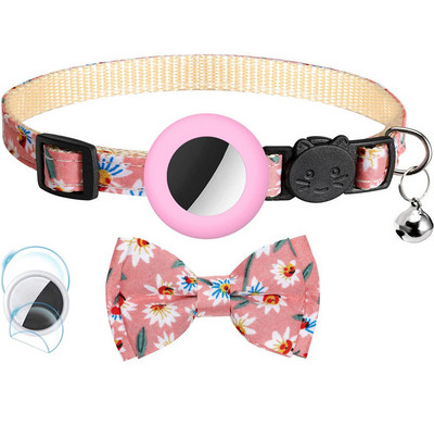 Pentru husă Apple Airtag Guler reglabil cu clopoței pentru pisici cu fundă imprimată Guler pentru animale de companie în 2 moduri Căutare GPS Carcasă pentru urmărirea locației anti-pierdere