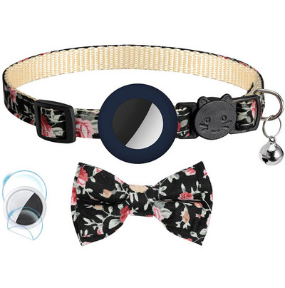 Pentru husă Apple Airtag Guler reglabil cu clopoței pentru pisici cu fundă imprimată Guler pentru animale de companie în 2 moduri Căutare GPS Carcasă pentru urmărirea locației anti-pierdere