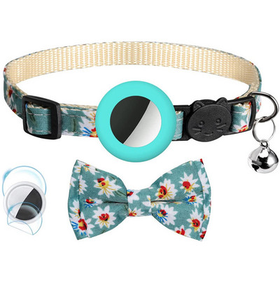 Pentru husă Apple Airtag Guler reglabil cu clopoței pentru pisici cu fundă imprimată Guler pentru animale de companie în 2 moduri Căutare GPS Carcasă pentru urmărirea locației anti-pierdere