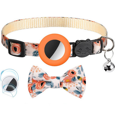 Pentru husă Apple Airtag Guler reglabil cu clopoței pentru pisici cu fundă imprimată Guler pentru animale de companie în 2 moduri Căutare GPS Carcasă pentru urmărirea locației anti-pierdere