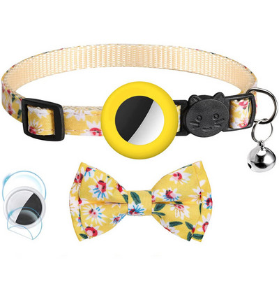 Pentru husă Apple Airtag Guler reglabil cu clopoței pentru pisici cu fundă imprimată Guler pentru animale de companie în 2 moduri Căutare GPS Carcasă pentru urmărirea locației anti-pierdere