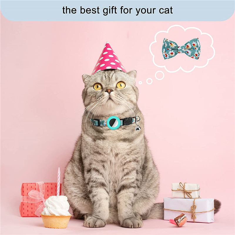 Pentru husă Apple Airtag Guler reglabil cu clopoței pentru pisici cu fundă imprimată Guler pentru animale de companie în 2 moduri Căutare GPS Carcasă pentru urmărirea locației anti-pierdere