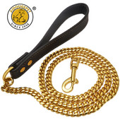 18 καρατίων χρυσό λουρί για σκύλους εκπαίδευσης από ανοξείδωτο ατσάλι Κουβανική αλυσίδα κατοικίδιων ζώων πλάτους 10 mm Μεταλλικό σχοινί μολύβδου για αξεσουάρ κατοικίδιων ζώων Προϊόν