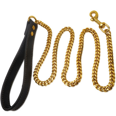 Lesă pentru câini de dresaj din aur de 18K Lanț cu legături cubaneze pentru animale de companie din oțel inoxidabil, lățime de 10 mm, frânghie din plumb metalic pentru articole pentru animale de companie Accesorii Produs