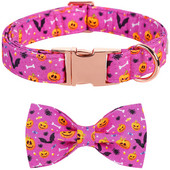 Guler de câine personalizat de Halloween cu papion Guler de câine Pumpkim Guler de câine ajustabil pentru cățeluș pentru câine mare, mediu mic