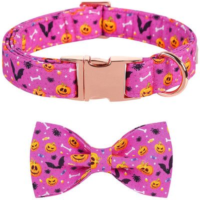 Guler de câine personalizat de Halloween cu papion Guler de câine Pumpkim Guler de câine ajustabil pentru cățeluș pentru câine mare, mediu mic