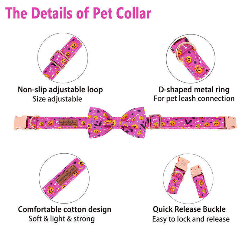 Guler de câine personalizat de Halloween cu papion Guler de câine Pumpkim Guler de câine ajustabil pentru cățeluș pentru câine mare, mediu mic