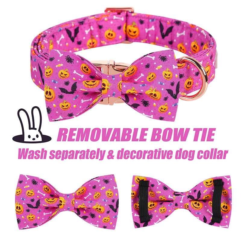 Guler de câine personalizat de Halloween cu papion Guler de câine Pumpkim Guler de câine ajustabil pentru cățeluș pentru câine mare, mediu mic